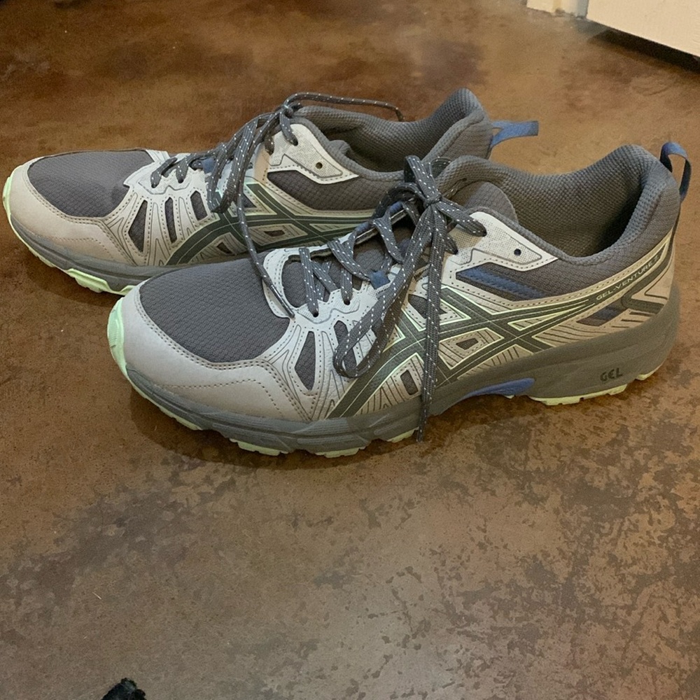 Grey and teal ASICS